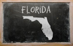 outline map of us state of florida on blackboard